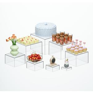 8 Pcs Clear Acrylic Boxes for Display as Buffet Risers and Stands, Food Risers for Party, Table, Stands, including 10", 9", 8", 7", 6", 5", 4", 3" (Large, 8Pcs, Clear)