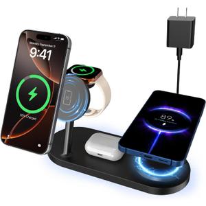 Dual Phone Wireless Charger, 30W Magnetic 4 in 1 Charging Station for Apple Devices, Charging Stand for iPhone 17/16/15/14/13/12 Series, Support for Apple Watch11/10 for AirPods4