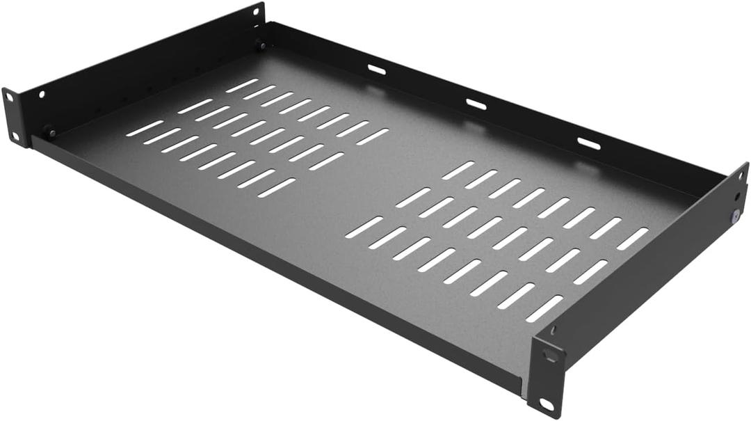 1U Universal Server Rack Shelves - 10" Deep, Steel Vented Cantilever Rack Tray for 19" Equipment, Black (10 inch)