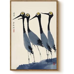 WHASAYART Vintage Humor Watercolor Birds Framed Wall Art 16x24 Canvas Print
