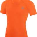 Runhit Boys Compression Shirt Short Sleeve Youth Basketball Undershirt Kids Quick Dry Athletic Base Layer T-Shirt Orange L