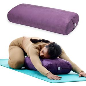 Gaiam Round Yoga Bolster Pillow, Soft Meditation Cushion for Yoga, Massage and Back Support, Breathable Cotton Fill, Zippered Microfiber Cover, Easy-Carry Handle, Machine Washable (Purple)
