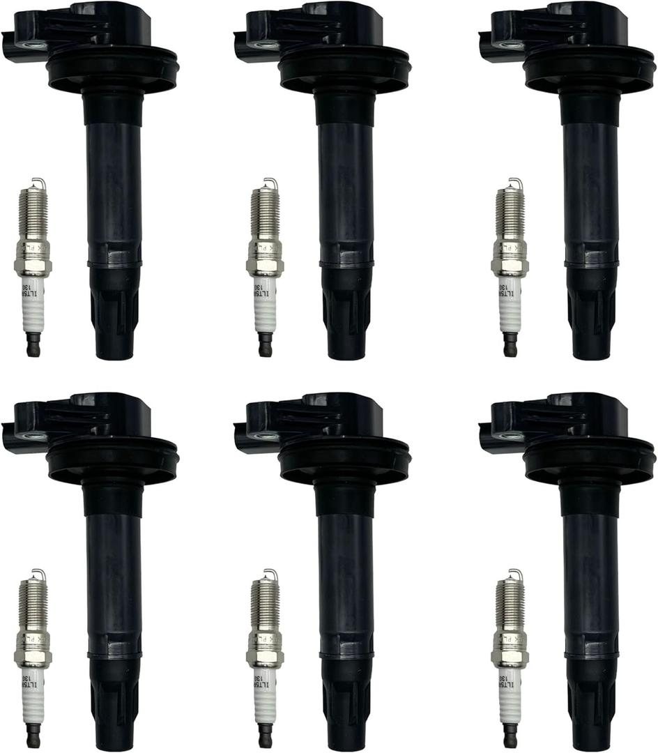 Ignition Coil UF553 & Spark Plug for Ford Lincoln Mazda Mercury Edge Flex Fusion Taurus MKS MKT MKX MKZ 6 CX9 Sable 3.5L 3.7L V6, High Performance Coil Pack Replacement 7T4E-12A375ED, Set of 6