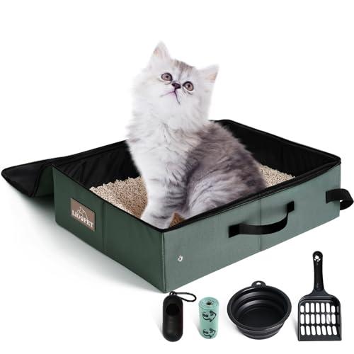 Portable Litter Box for Cats Kitten Foldable Travel Litter Box with Lid, Leak-Proof No Smell Easy to Carry, Clean and Store Easy for Car Travel, Hotel Stays and Road Trip 18x14x5.5 Inches