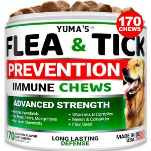 Flea and Tick Prevention for Dogs Chewables - 170 Treats - Natural Dog Flea and Tick Treatment Chewable Supplement - Oral Pills - All Breeds & Ages - Soft Chews - Made in USA - Bacon Flavor, 

07/2026