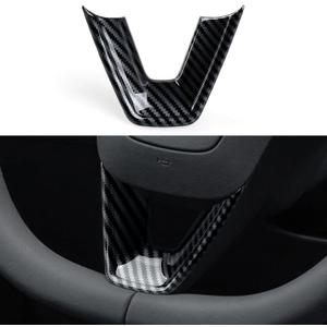 for Tesla Model 3 Highland 2024 2025 2026 Model Y Juniper 2025 2026 Accessories Interior Car Steering Wheel Trim Carbon Style ABS Decal Sticker (Style A)