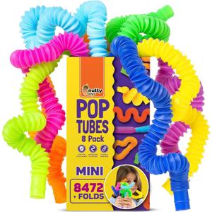 Nutty Toys Mini Pop Tubes - 8-Pack Sensory Toys - Creative STEM Learning for Kids & Toddlers - Connect & Pop! Top ADHD Autism Fidget 2026, Best Boy & Girl Valentines Day and Easter Basket Gifts Idea (Small)