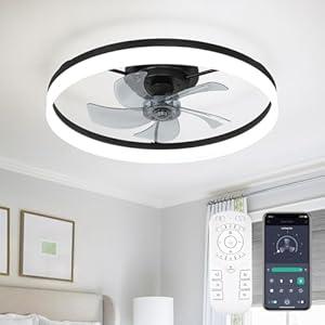 FTZVRD Ceiling Fans with Lights, 24 Inch Flush Mount Fandelier Ceiling Fan, Remote Control, Low Profile, Reversible DC Motor, Dimmable LED Fan for Bedroom, Kitchen, Dining, Office
