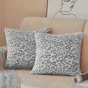 FY FIBER HOUSE Leopard Throw Pillow Cover 18 x 18 Inch Flannel Fleece Animal Print Pillow Covers for Couch Decorative Set of 2, Grey