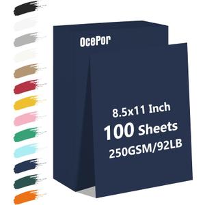 OcePor 100 Sheets Navy Blue Cardstock Paper, Colored Printer Paper 8.5 x 11, Thick Construction for Cards Making, ScrapbookOffice Printing, Invitations, CertificatesDIY Crafting 92 lb/250gsm