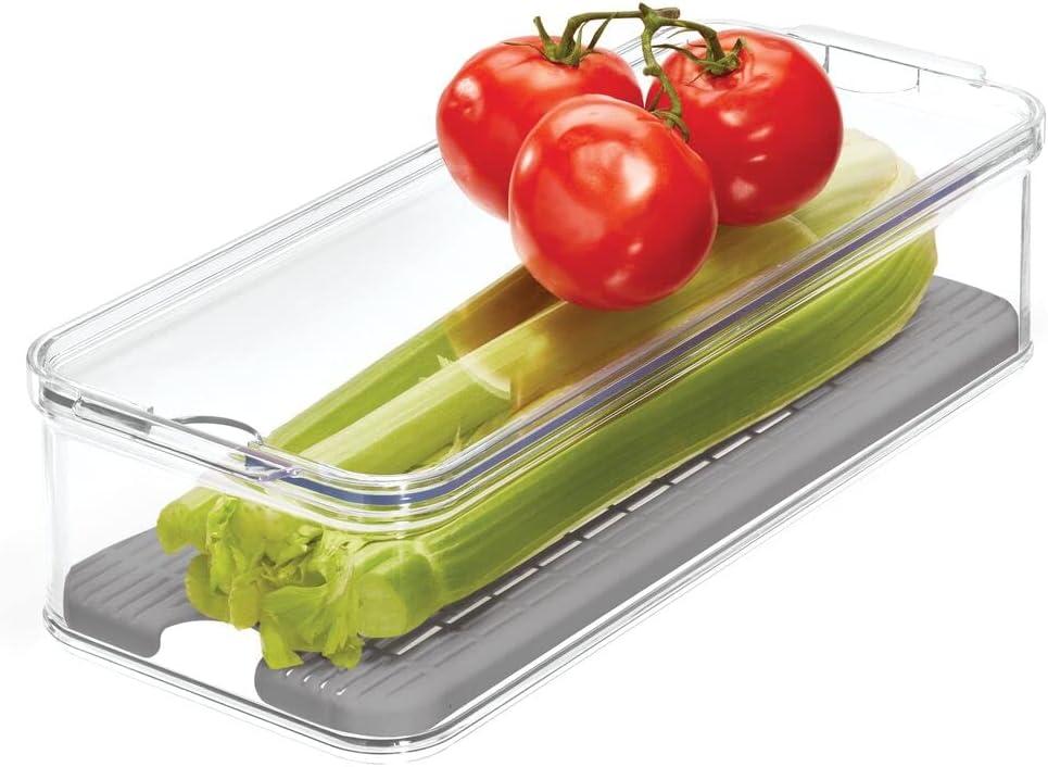 iDesign Crisp Produce Plastic Refrigerator and Modular Stacking Pantry Bin with Lid and Removable Inner Basket, Perfect for Washing Vegetables, Fruit, Lettuce, BPA Free 15.72" x 6.32" x 3.76"