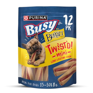 Pack of 2, Purina Busy with Beggin’ Twist’d Mini Adult Dog Chew Bone Treats - 12 ct. Pouch, Best By: 11/2025