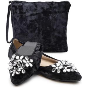 Silky Toes Foldable Flats for Women Dressy Ballet Shoes for Purse (10, Black Velvet)