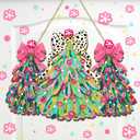 3 x Thyle Christmas Door Sign Pink Christmas Tree Welcome Wreath Sign Decorations with Bows Wall Decor Wooden Front Door Hanger Xmas Decorations Indoor for Farmhouse Home Outdoor Porch Window Decor