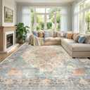 RELEANY Area Rugs Large 9'x12' Washable Non-Slip, Floral Vintage Distress Medallion Carpet for Living Room Bedroom Dining Room, Blue Orange Red