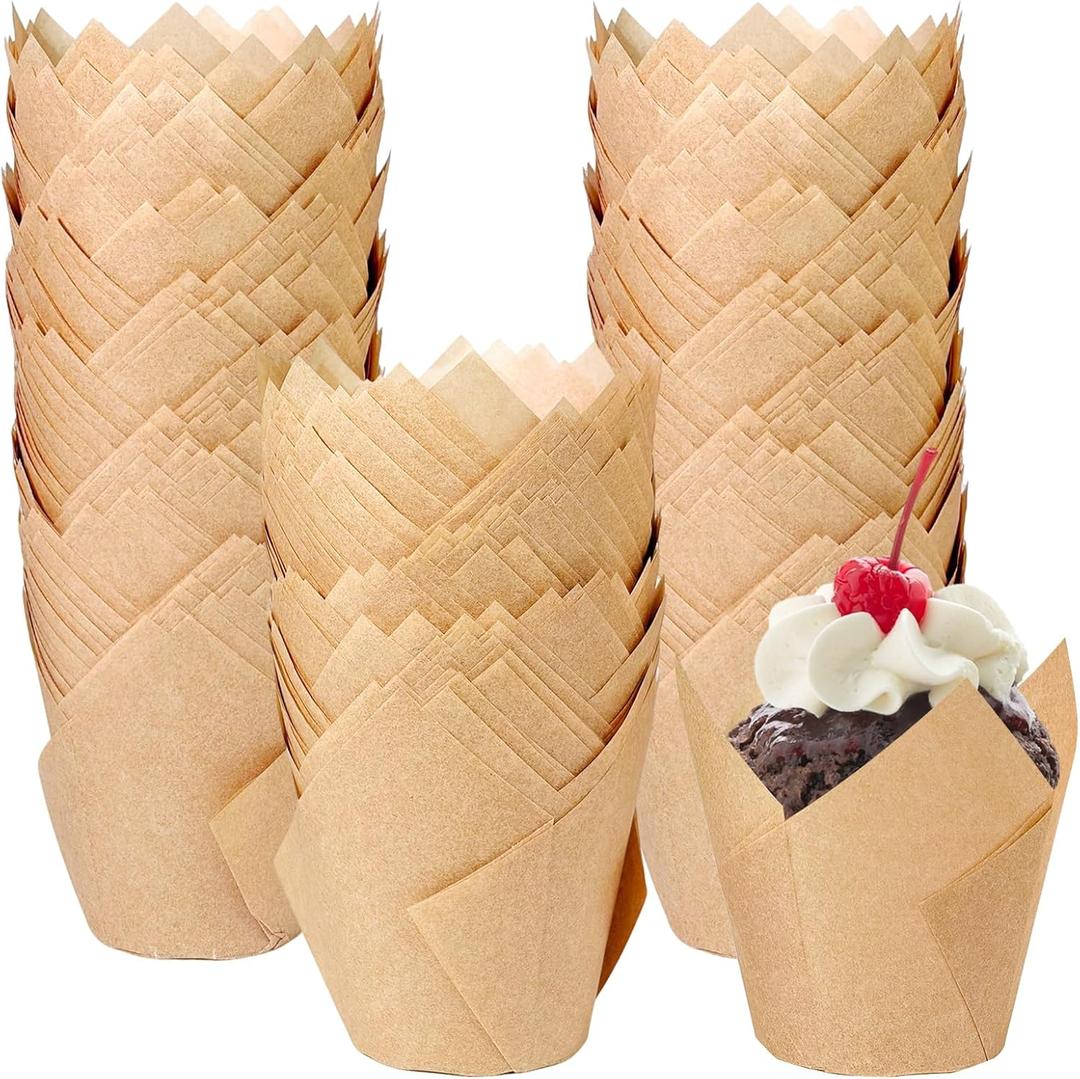 250Pcs Tulip Cupcake Liners,Parchment Paper Cupcake Liners,Muffin Liner for Baking in Standard Size,Cupcake Liner Paper for Party,Weeding,Birthday, Christmas,Valentines (Natural)