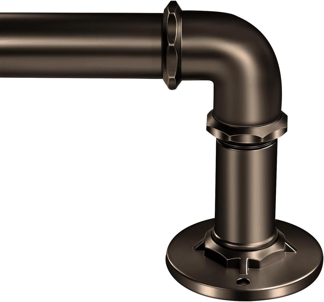 30-120 Inch Wrap Around Curtain Rod 1" Diameter for 30-114 Windows, Adjustable Curtains Rod, Bronze Industrial Curtain Rods for Windows Heavy Duty Window Treatment Rods for Blackout Curtains 1 Pack