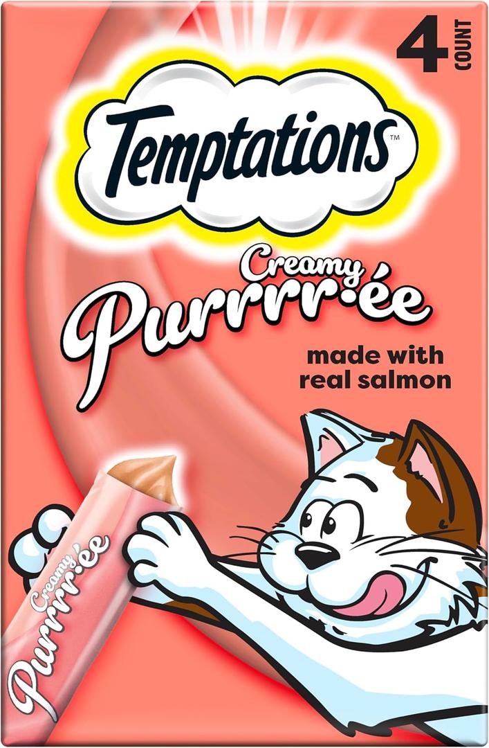 3 x Temptations Creamy Puree Squeezable Lickable Wet Cat Treat with Salmon, 0.42 oz. Tubes, 4 Count