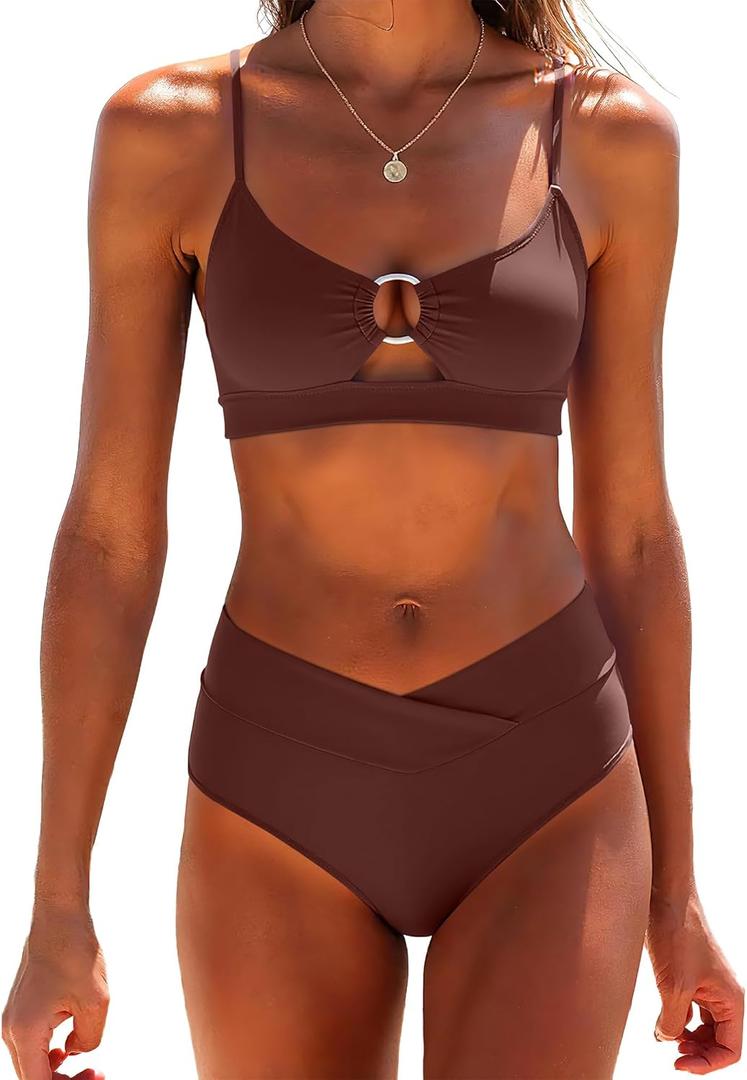 ANRABESS Womens Triangle Bikini Sets O Ring Cut Out Two Piece Swimsuit Mid Rise Cute 2026 Summer Beach Cheeky Bathing Suits (Medium)