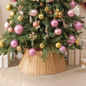 GRANNY SAYS Tree Collar for 4-7.5 ft Tree, Christmas Wicker Tree Collar, 22" D Christmas Tree Stand for Champagne Tree, Beautiful Tree Skirts, Basket for Bottom of Christmas Tree, Nature