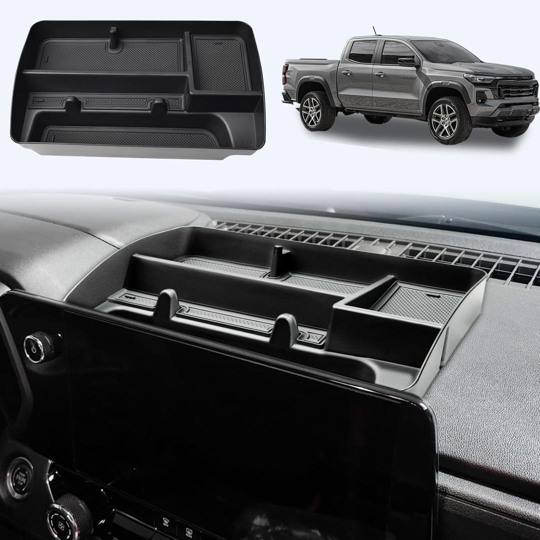 EDBETOS Center Console Dashboard Organizer Compatible with 2023 2024 2025 Chevrolet Colorado/GMC Canyon Insert Tray Accessories Behind Screen Dash Storage Tray with Phone and Sunglasses Holder