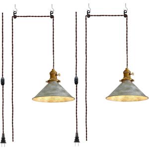 Plug in Pendant Light, Silver Pendant Light Fixtures Two Ways Switch, Adjustable 13ft Light Cord Hanging Pendant Light for Kitchen Bedroom Restaurant 2 Pack, Color May Vary