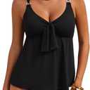 Aleumdr Women's Tankini Swimsuits Tummy Control Two Piece Bathing Suit V Neck Tie Front Flowy Swim Top with Bottom, 2XL