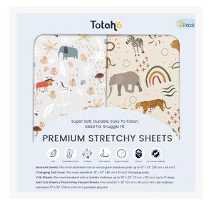 TotAha Jungle Animal Crib Sheets for Girls Boys 2 Pack, Fitted Baby Crib Sheet Neutral for Standard Crib Mattress & Toddler Bed Mattress (52"x28"), Ultra Soft Baby Sheets (Autumn Wildlife & Africa Safari)