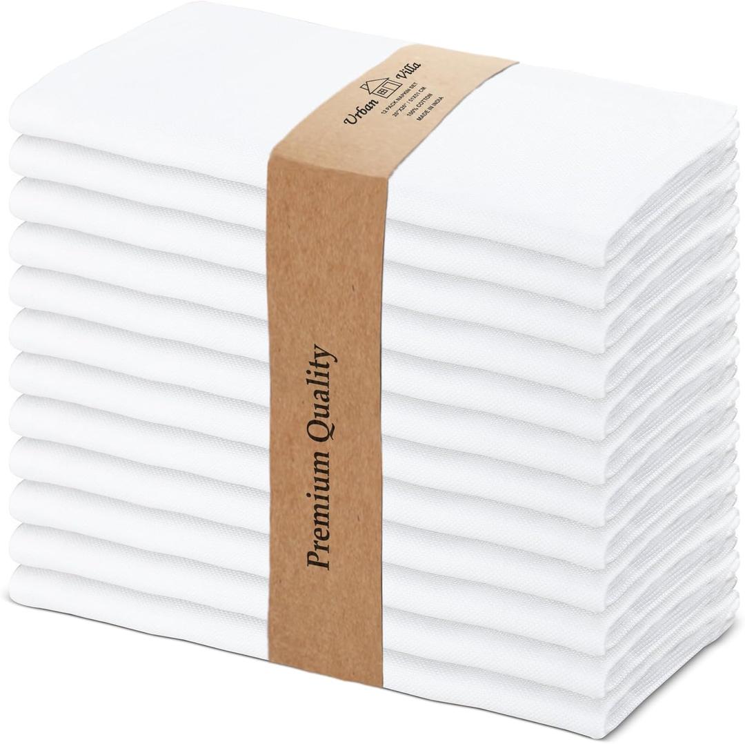 Urban Villa White Cloth Napkins Set of 10 100% Cotton Dinner Napkins Cloths Washable 20x20 Absorbent Soft Durable Reusable-Ideal for Everyday Use Parties Wedding Thanks Giving Christmas Halloween