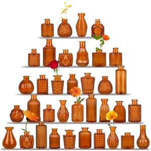 Brown Glass Bud Vases Set of 36, Mini Flower Vase for Centerpieces, Small Amber Bud Vases in Bulk for Wedding Decorations, Vintage Vase for Table, Reception, Home Decor