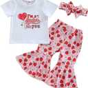 wybzd Baby Girl Valentines Day Outfit Heart Candy Tee Shirt Top Bell-Bottom Pants Sets Cute Toddler Clothes Heart Candy 2-3T