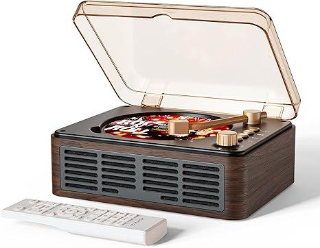 CARONSORT CD Player with Speakers Bluetooth Nostalgic Retro Portable CD Players for Home Wood Music Player FM Radio for HomeWired and Remote Control-Walnut Brown