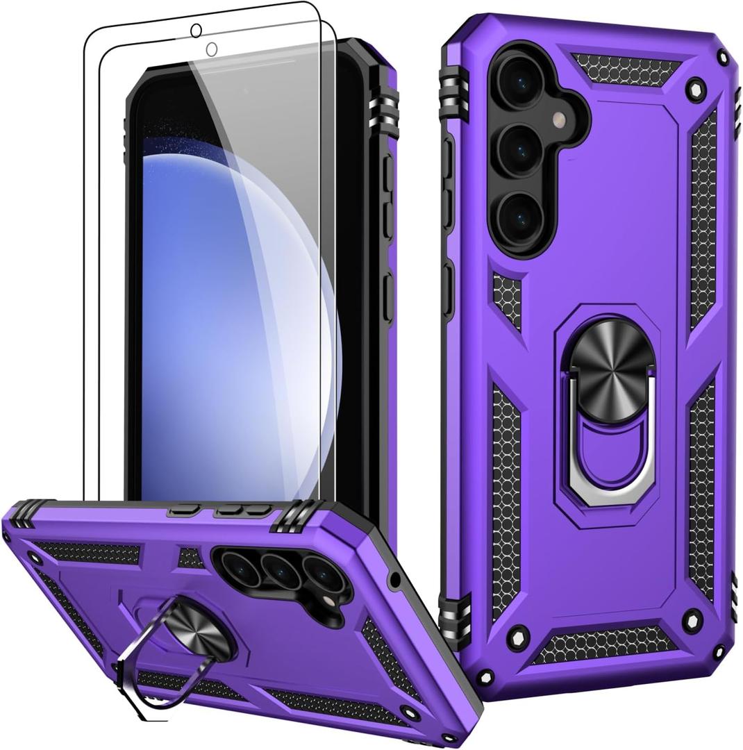 LUMARKE for Galaxy S23 FE Case with Screen Protector, Pass 16ft. Drop Tested Military Grade Protective Phone Cover with Magnetic Ring Kickstand Compatible with Car Mount Holder Purple