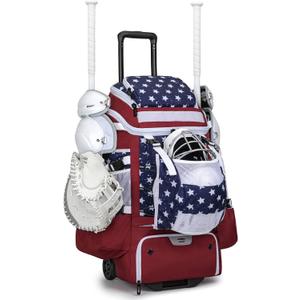 KAVIGOR Catchers Gear Bag with Wheels, 90L Rolling Baseball/Softball Bag Holds 2 Sets of Gear with Glove Compartment, Helmet Holder & Shoe Compartment, Large
