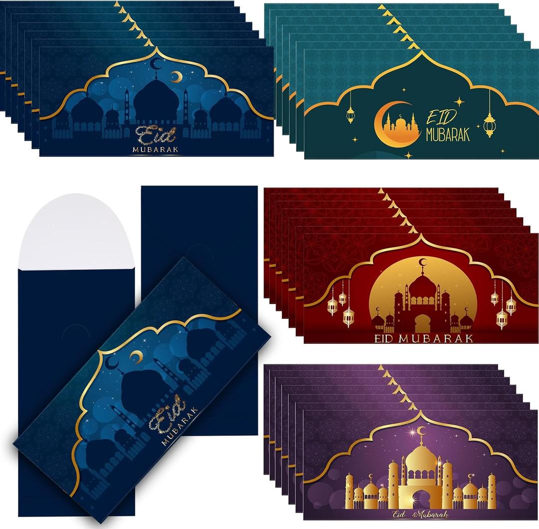 100 Pcs Eid Mubarak Money Envelopes Bulk 6.7 x 3.2 Inch Quranic Pattern Envelope for Money Ramadan Cash Gift Card Holders or Money Holders for Kids, Eid Holiday Celebrations Decorations