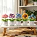  Crochet Flower Pot Handmade Knitted Crochet Flowers Yarn Crochet Flower Potted Plants Mini Cute Potted Crocheted Flowers Bouquet Gift for Teacher Women Mothers Day Graduation Office Desk Decor, Purple