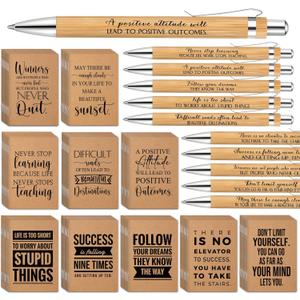 PerKoop 200 Pcs Inspirational Notebooks Motivational Pens Thank You Wood Bamboo Pen Kraft Notebooks Employee Appreciation Gifts Bulk Pocket Journals Party Favors for Adults secretaries Team (Quotes)