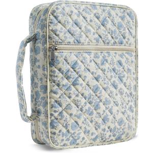 Bible Cover Case for Women,Large Bible Tote Bags Organizer Quilted Carrying Case for Girls,Bible Study Supplies Accessories Christian Gifts for Women (Blue Floral, L)
