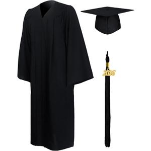 GraduationMall Matte Graduation Gown Cap Tassel Set 2026 for High School and Bachelor (Black, S)