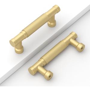 10 Pack 3''(76mm) Gold Knurled Cabinet Handles Kitchen Brushed Gold Pulls for Cabinets Drawer Pulls Dresser Hardware for Cupboard Bathroom