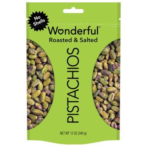 Wonderful Pistachios No Shells, Roasted & Salted Nuts, 12 Ounce Resealable Bag, Protein Snacks, Gluten Free, Healthy Snack, BB 11-2026