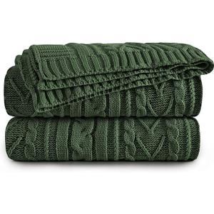 Aormenzy Knitted Throw Blanket (50" x 60") and 2 Pillow Covers (18" x 18"), 3 Piece Grayish Green Throw Blanket Set, Decorative Throw Blankets for Couch Sofa Bed Living Room