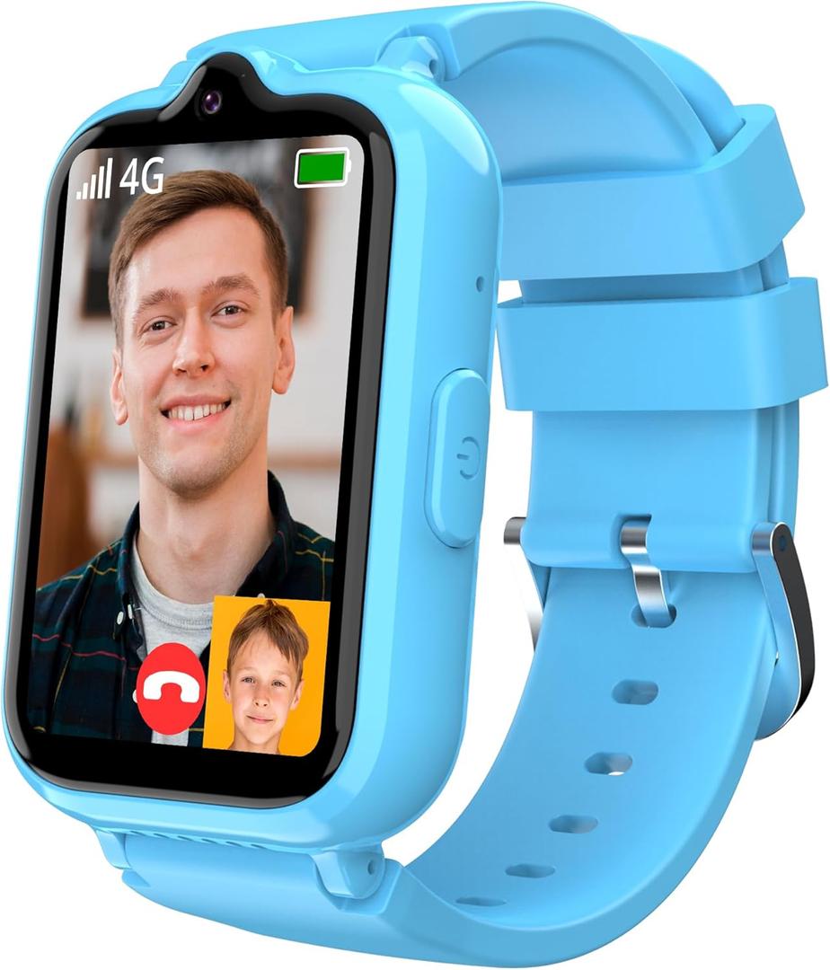 4G Kids Smart Watch with GPS Tracker, Kids Cell Phone Watch with Video & Voice Calling Texting Alarm SOS Calculator Pedometer Camera School Mode Math Game, Smart Watch for Boys Age 5-12(Blue)