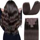 Sisily Clip in Hair Extensions Real Human Hair, 22 Inch Premium Human Hair Clip in Extensions Dark Brown, Soft Straight Hair Extensions Real Human Hair Clip ins 7PCS Double Weft（22 Inch #2）