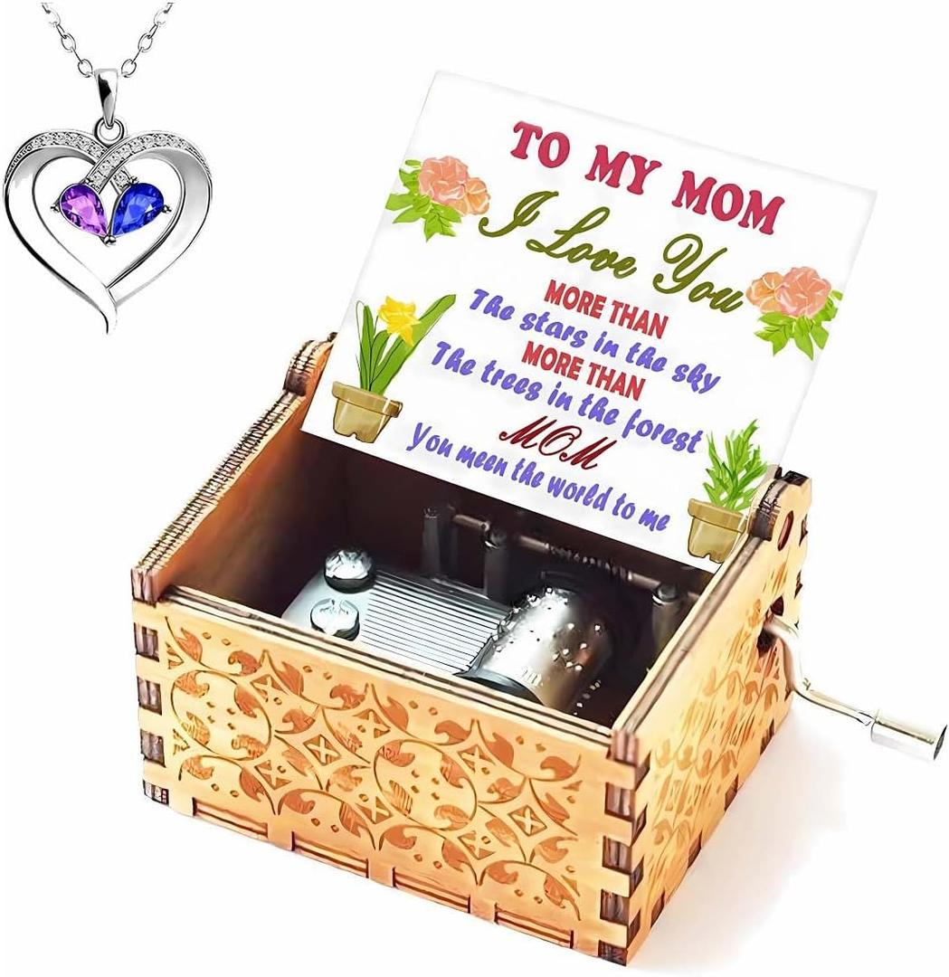 Mom Gifts Music Box to Mom Hand Crank Vintage Engraved Wooden Musical Box Personalizable Gifts for Christmas/Birthday/Wedding