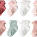 AQOKKA Baby Girl Toddlers Socks with Non-slip Grip Cute Frilly Ruffle Ankle Soft Cotton Newborn Baby Socks for Infant Kids, 0-6 Months