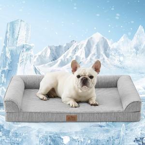 Cooling Dog Bed, Orthopedic Foam Dog Bed with Sides, Removable Cover & Waterproof Lining and Nonskid Bottom, Comfortable Pet Beds for Medium Dogs, Grey (36" L x 27" W x 6.5" Th)