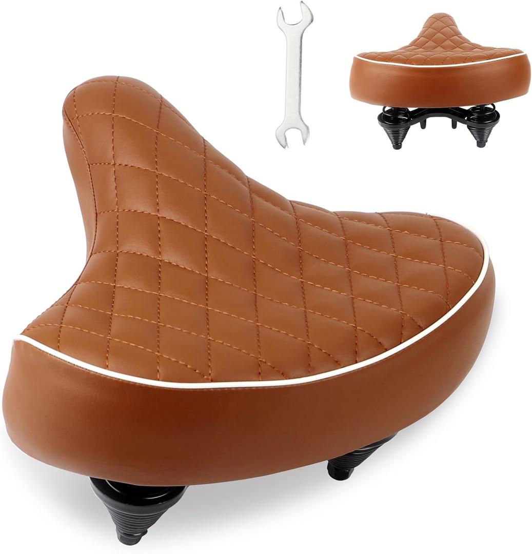 Geometric Pattern Bike Saddle for Boys, High-Resilience Sponge, Durable Plastic & Iron Frame, Fits 12-18 Inch Boys' Bikes (Brown)