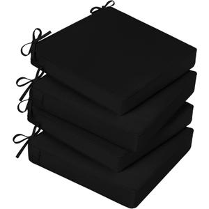 Basic Beyond Outdoor Chair Cushions for Patio Furniture, Waterproof Outdoor Seat Cushions Set of 4 19 x 19, Patio Chair Cushions Set of 4 with Ties and Handle, Black