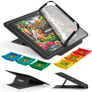 MOZOOSON Tilting Puzzle Board for 1000 Pcs with 6 Sorting Trays & Cover, Lightweight Felt Puzzle Mat with Angle Adjustable Stand, Portable Jigsaw Puzzle Table with Puzzles Storage & Non-Slip Surface